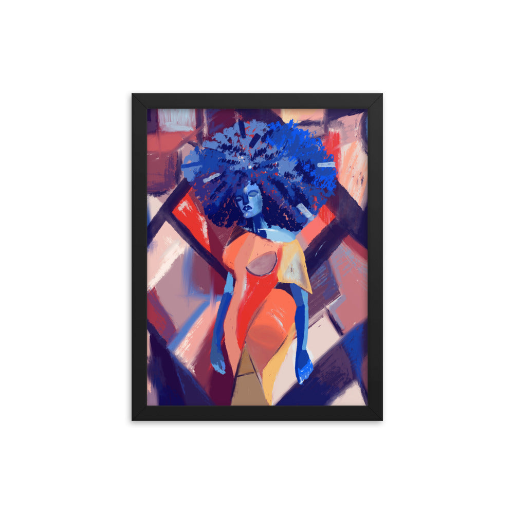 Blue Afro Cubism Framed Poster