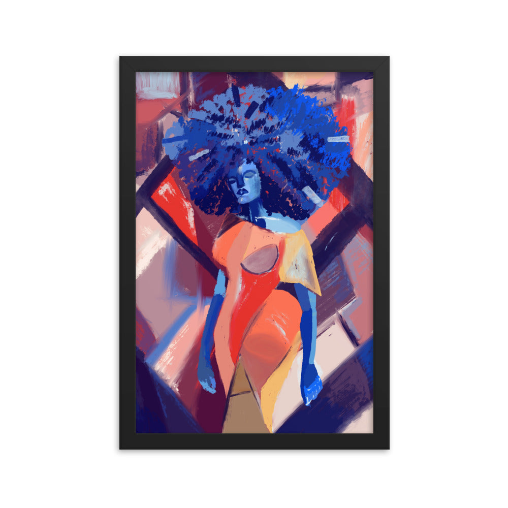 Blue Afro Cubism Framed Poster