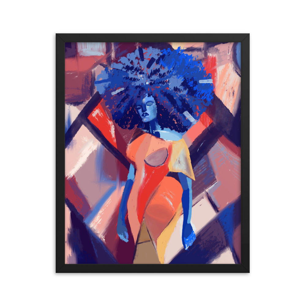 Blue Afro Cubism Framed Poster