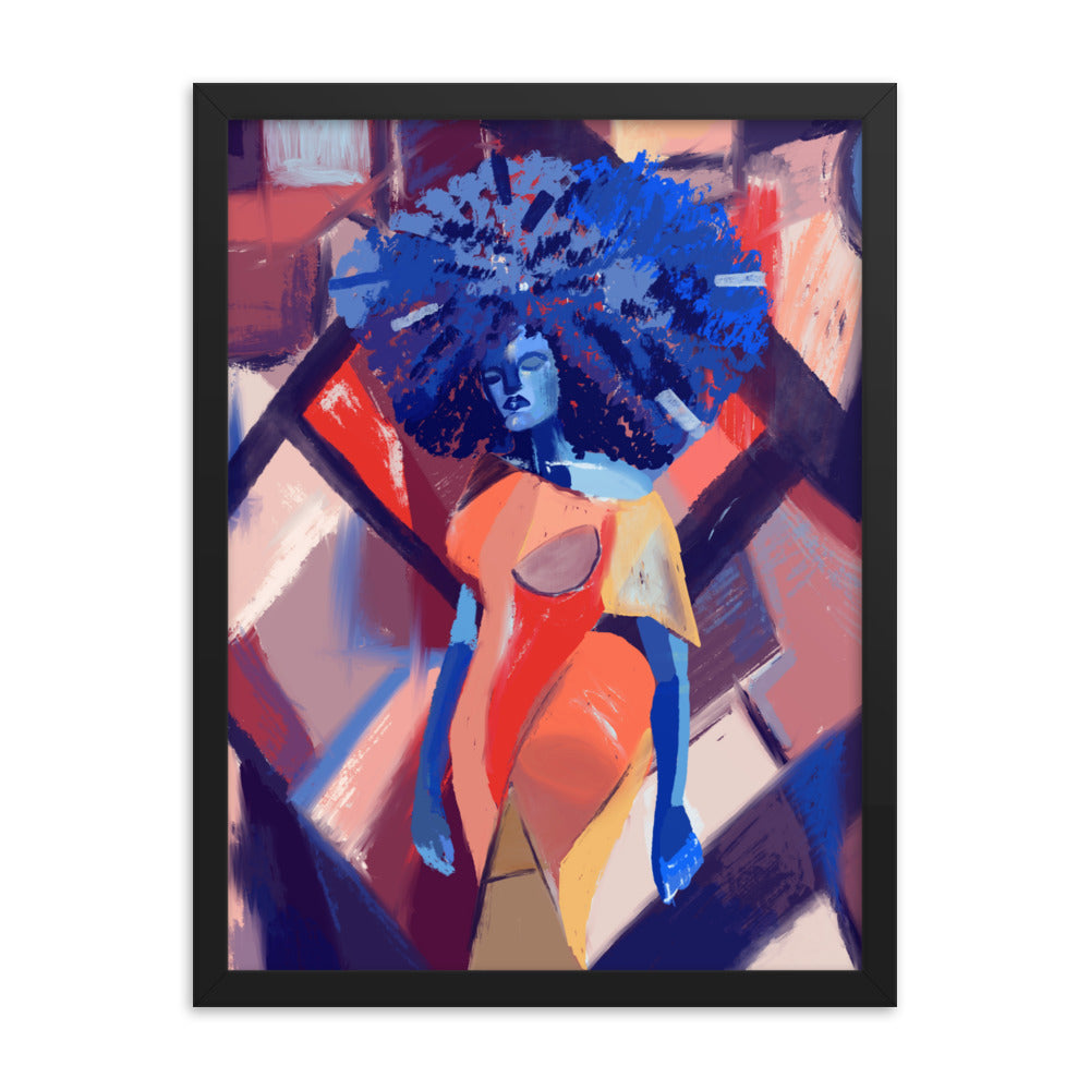 Blue Afro Cubism Framed Poster