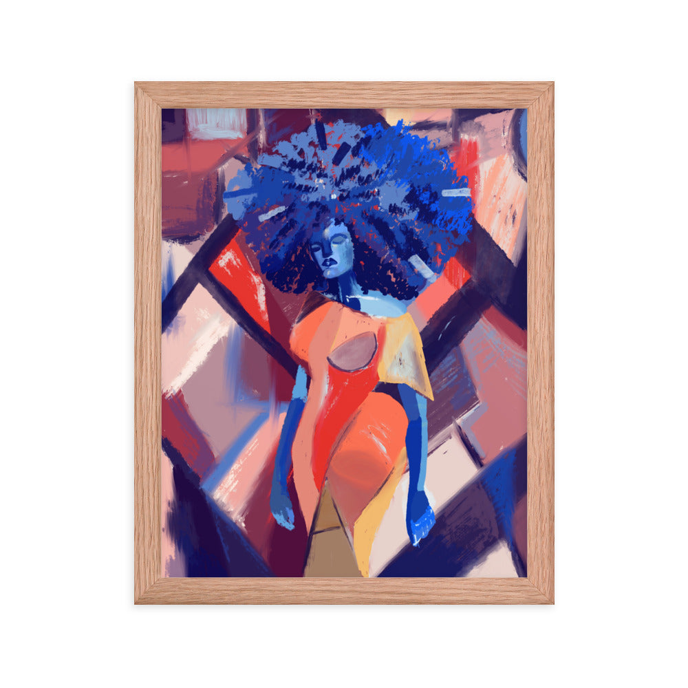 Blue Afro Cubism Framed Poster