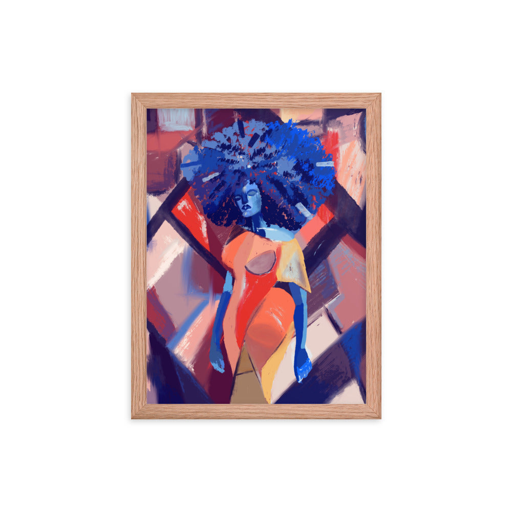 Blue Afro Cubism Framed Poster
