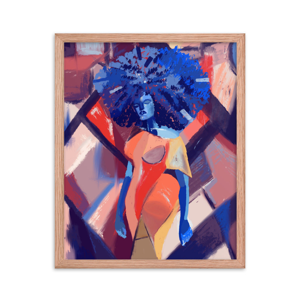 Blue Afro Cubism Framed Poster
