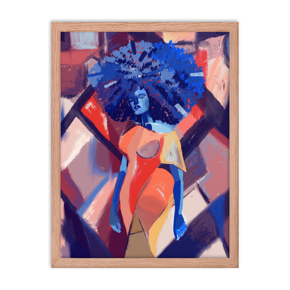 Blue Afro Cubism Framed Poster