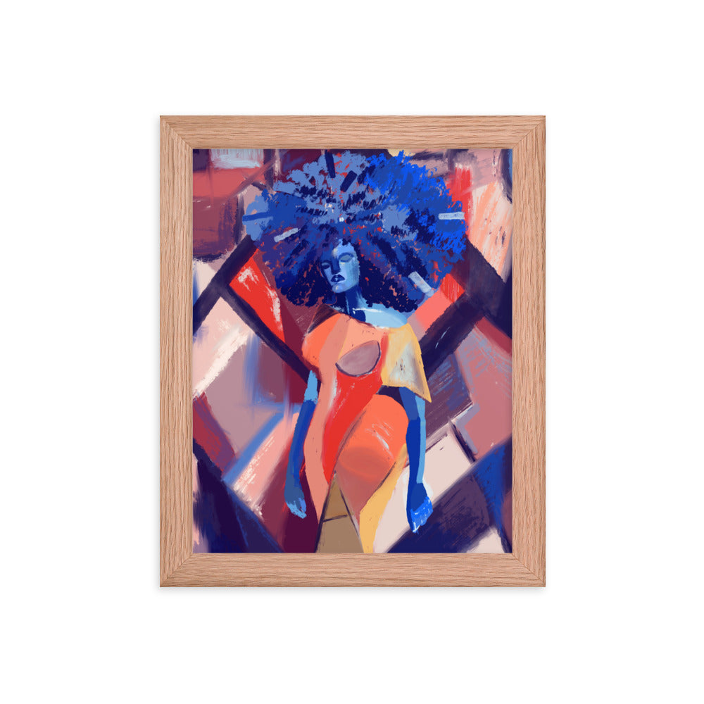 Blue Afro Cubism Framed Poster