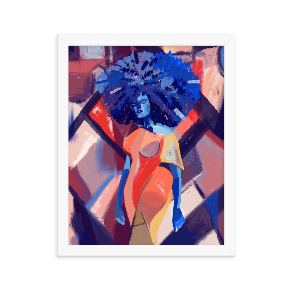 Blue Afro Cubism Framed Poster