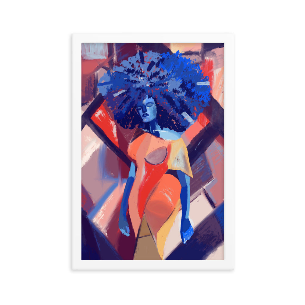 Blue Afro Cubism Framed Poster