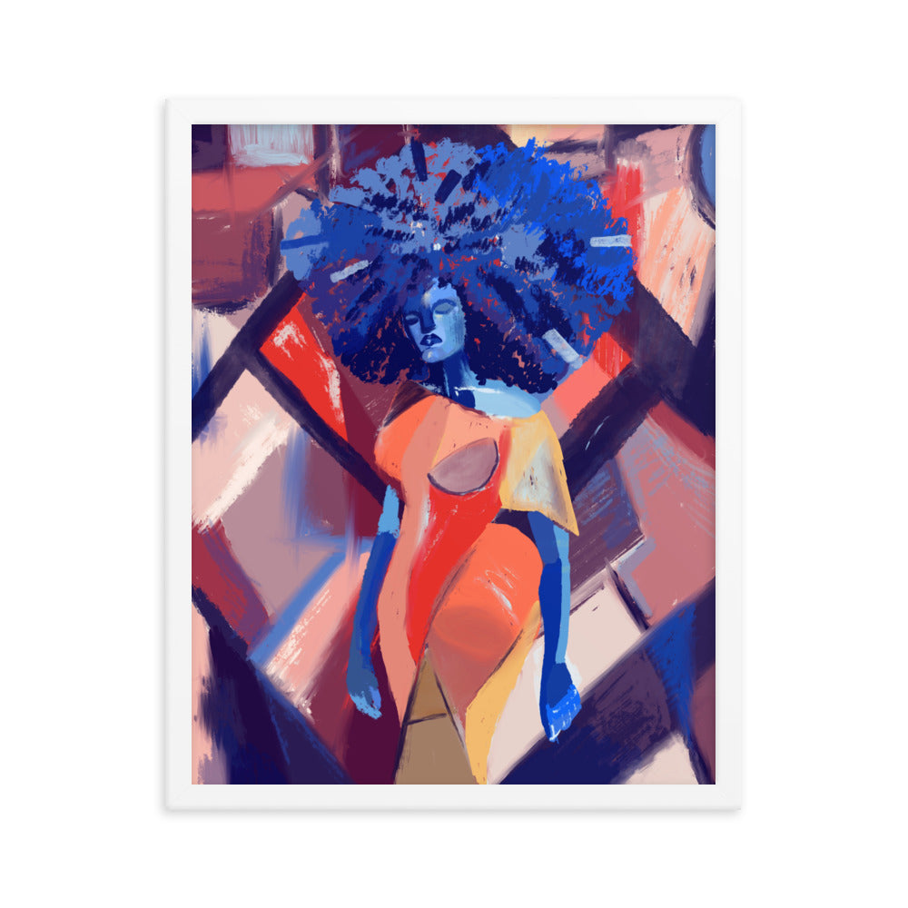 Blue Afro Cubism Framed Poster