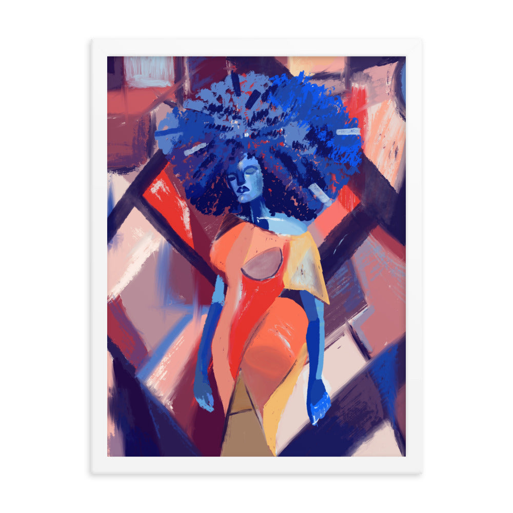 Blue Afro Cubism Framed Poster