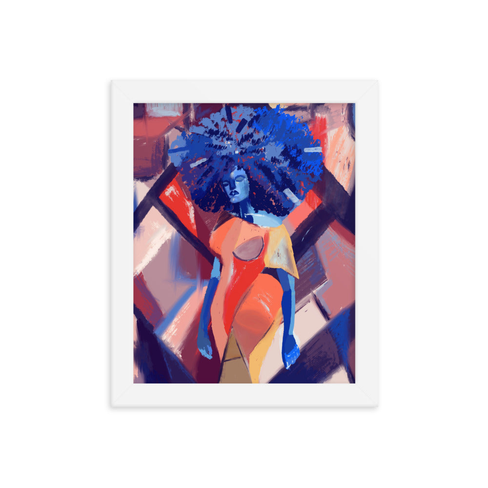 Blue Afro Cubism Framed Poster
