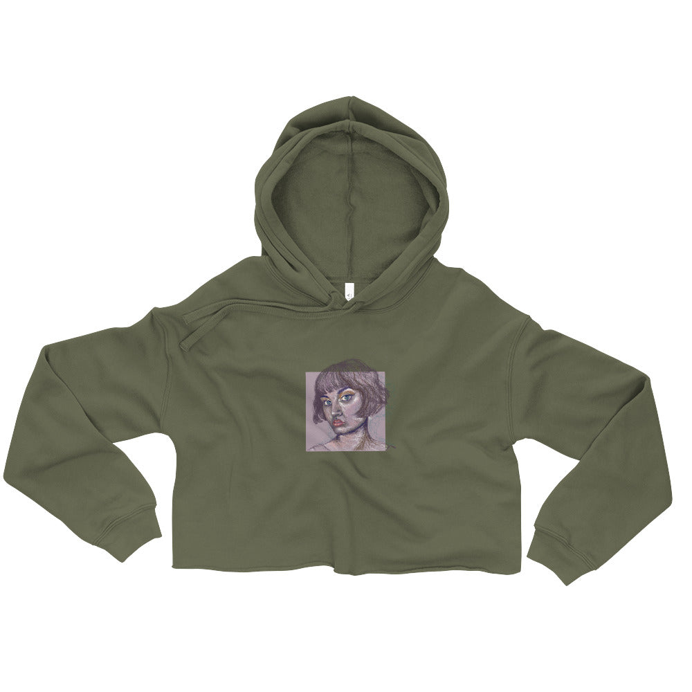 French Girl Portrait Crop Hoodie