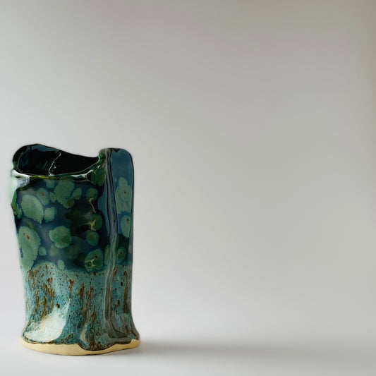 Handmade Vase or Carafe in a Blue Green Glaze