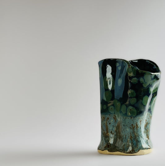 Handmade Vase or Carafe in a Blue Green Glaze
