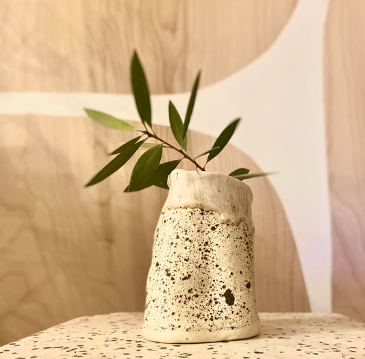 Compact Modern Organic Brown and Cream Vase