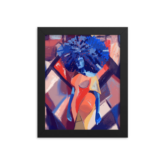 Blue Afro Cubism Framed Poster